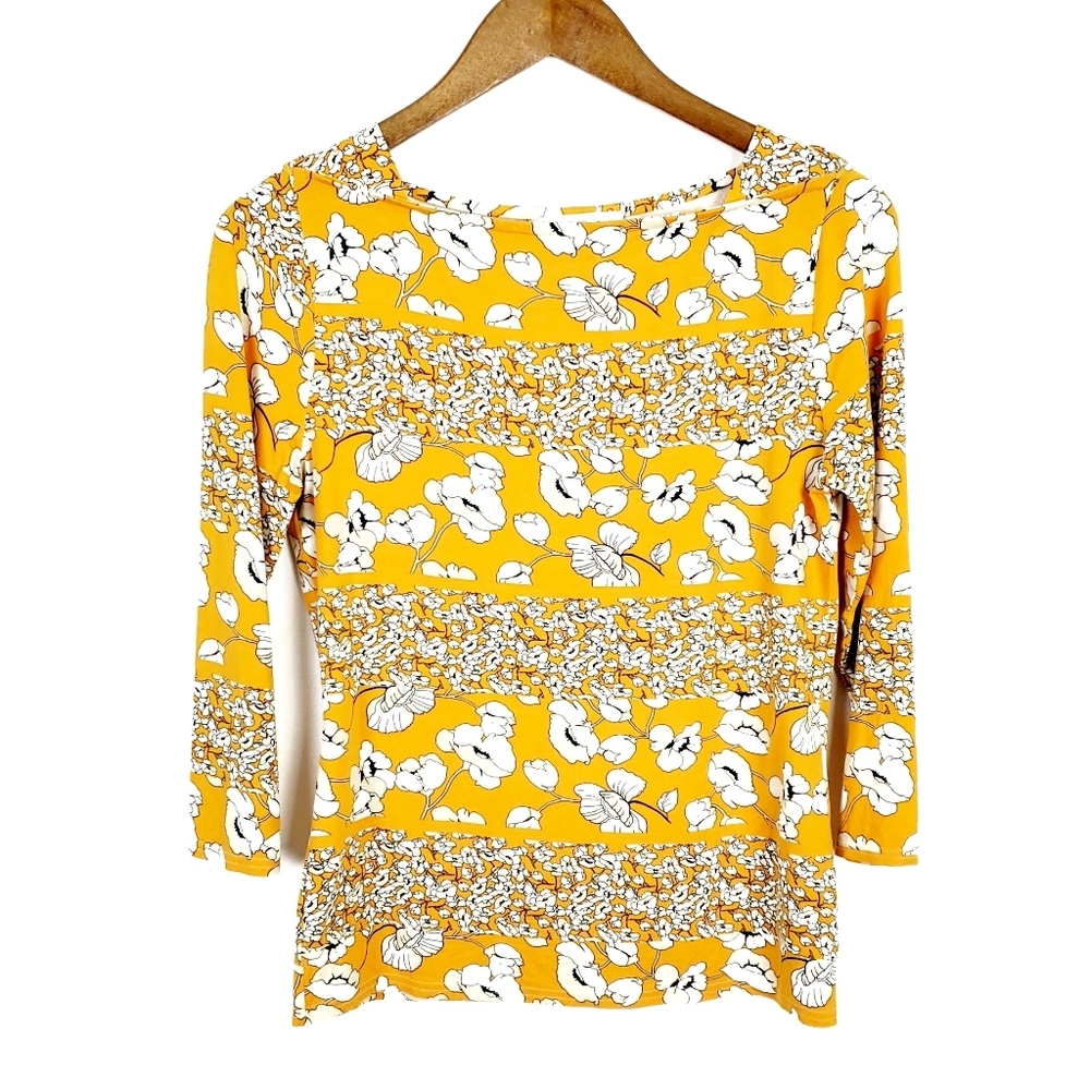 Peck & Peck Womens Mustard Yellow Floral Blouse